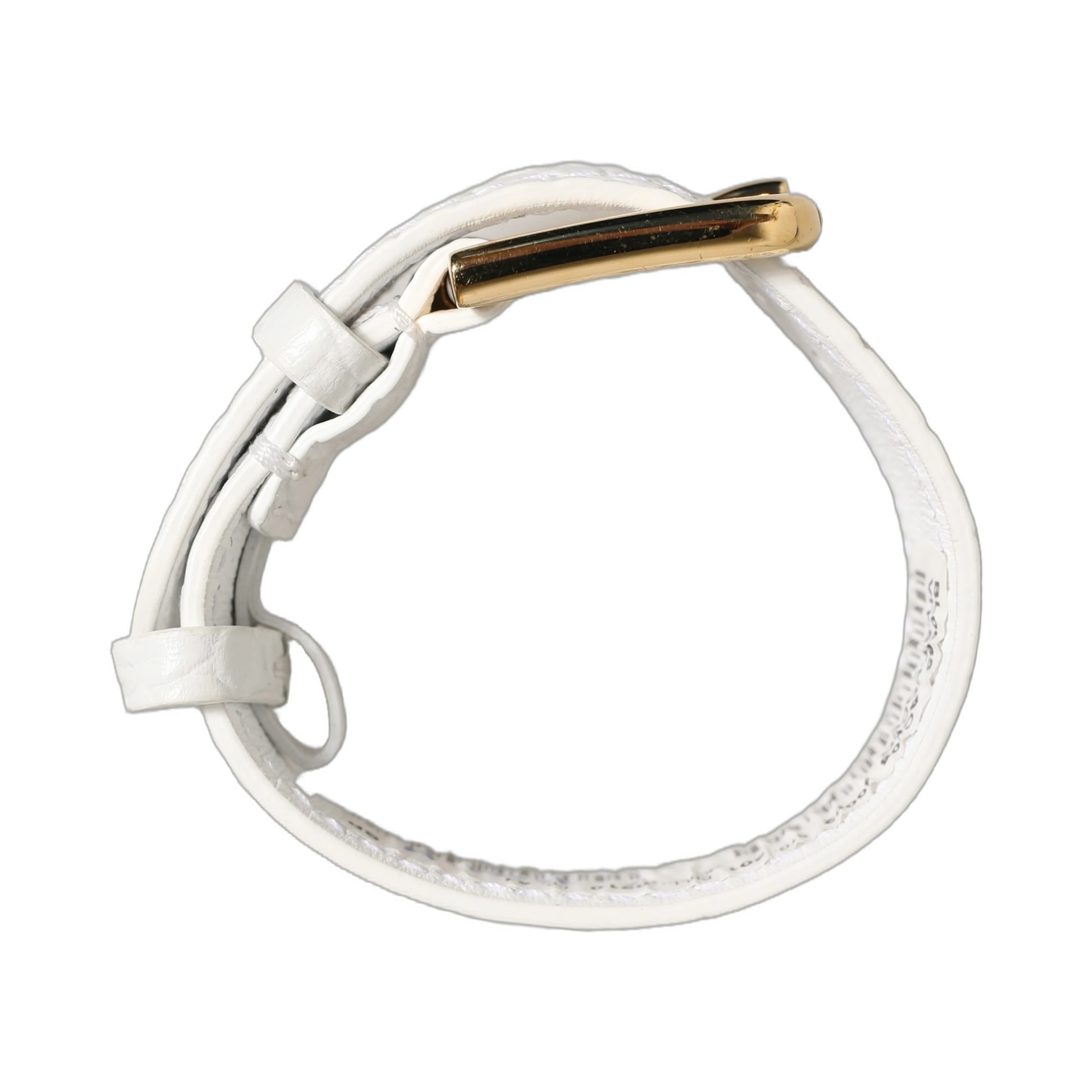 White Embossed Leather Gold Buckle Belt Strap Bracelet