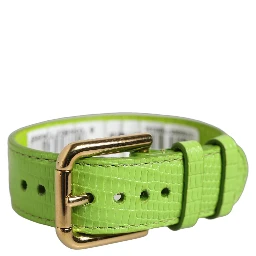 Green Textured Leather Gold Buckle Belt Strap Bracelet