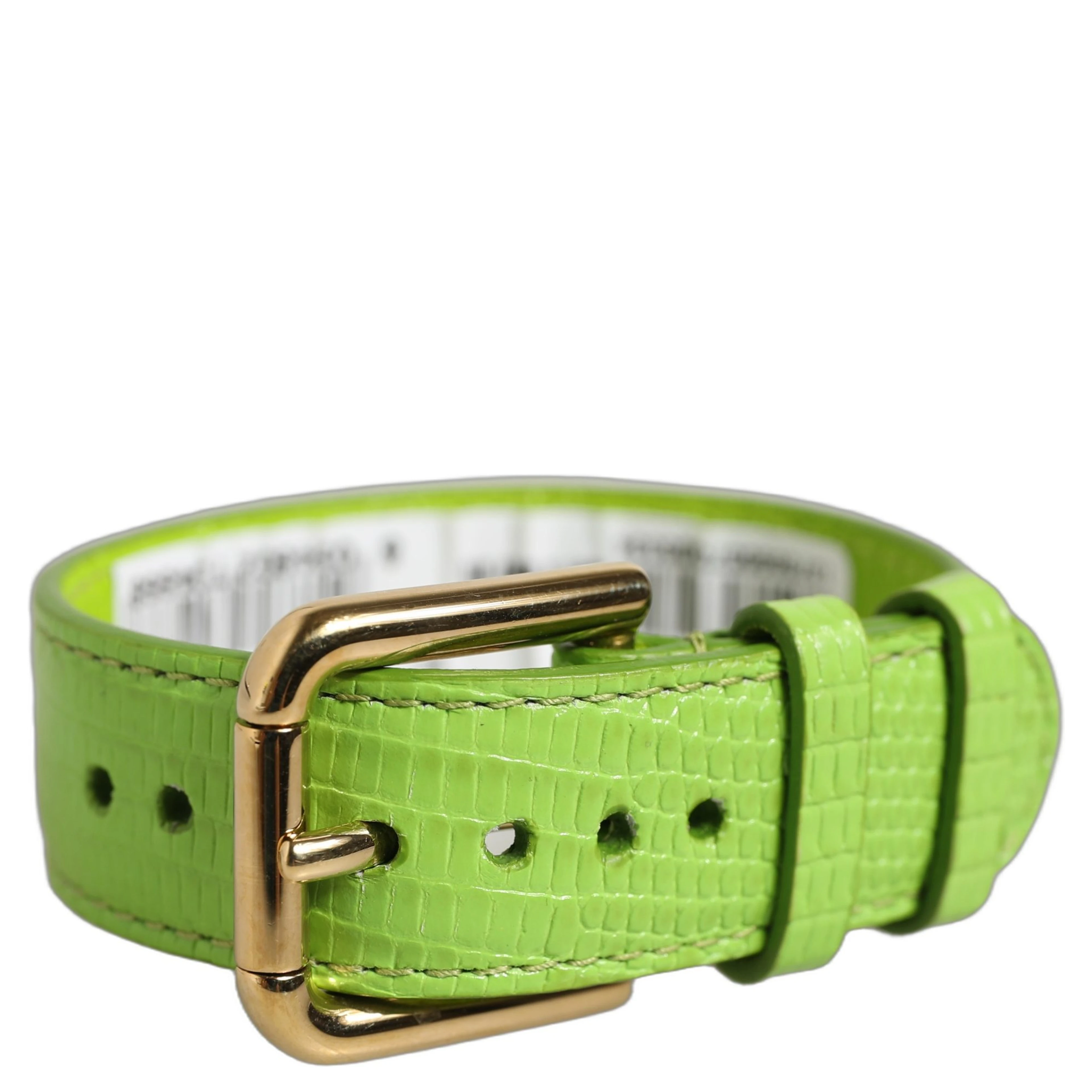 Green Textured Leather Gold Buckle Belt Strap Bracelet