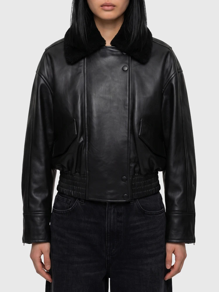 Black leather IOLaila Lane bomber jacket