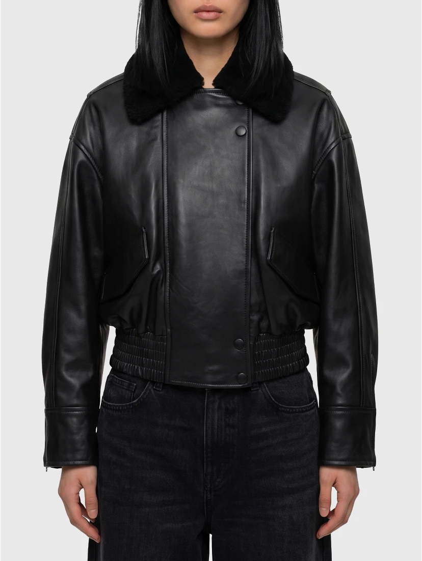 Black leather IOLaila Lane bomber jacket