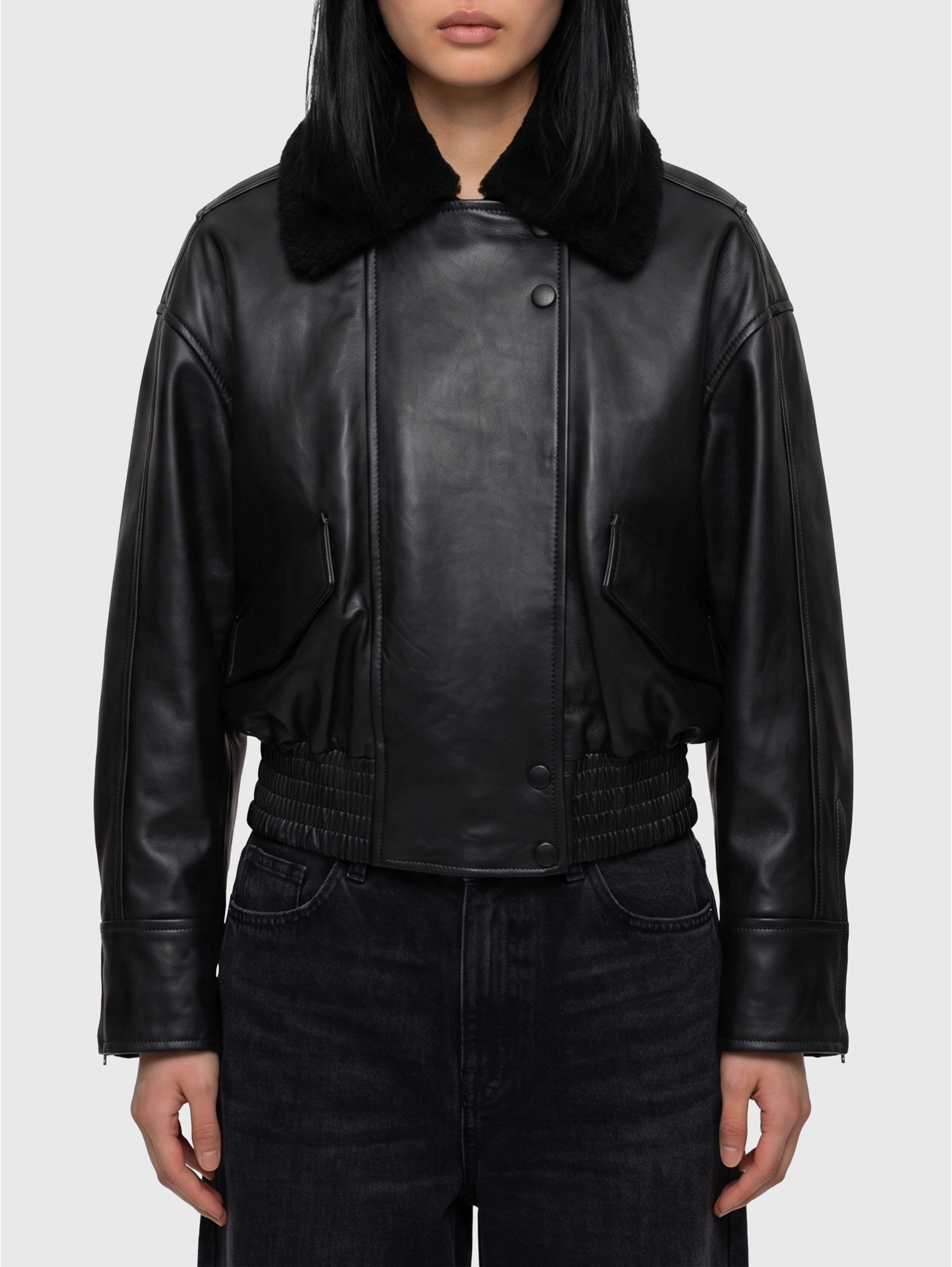 Black leather IOLaila Lane bomber jacket