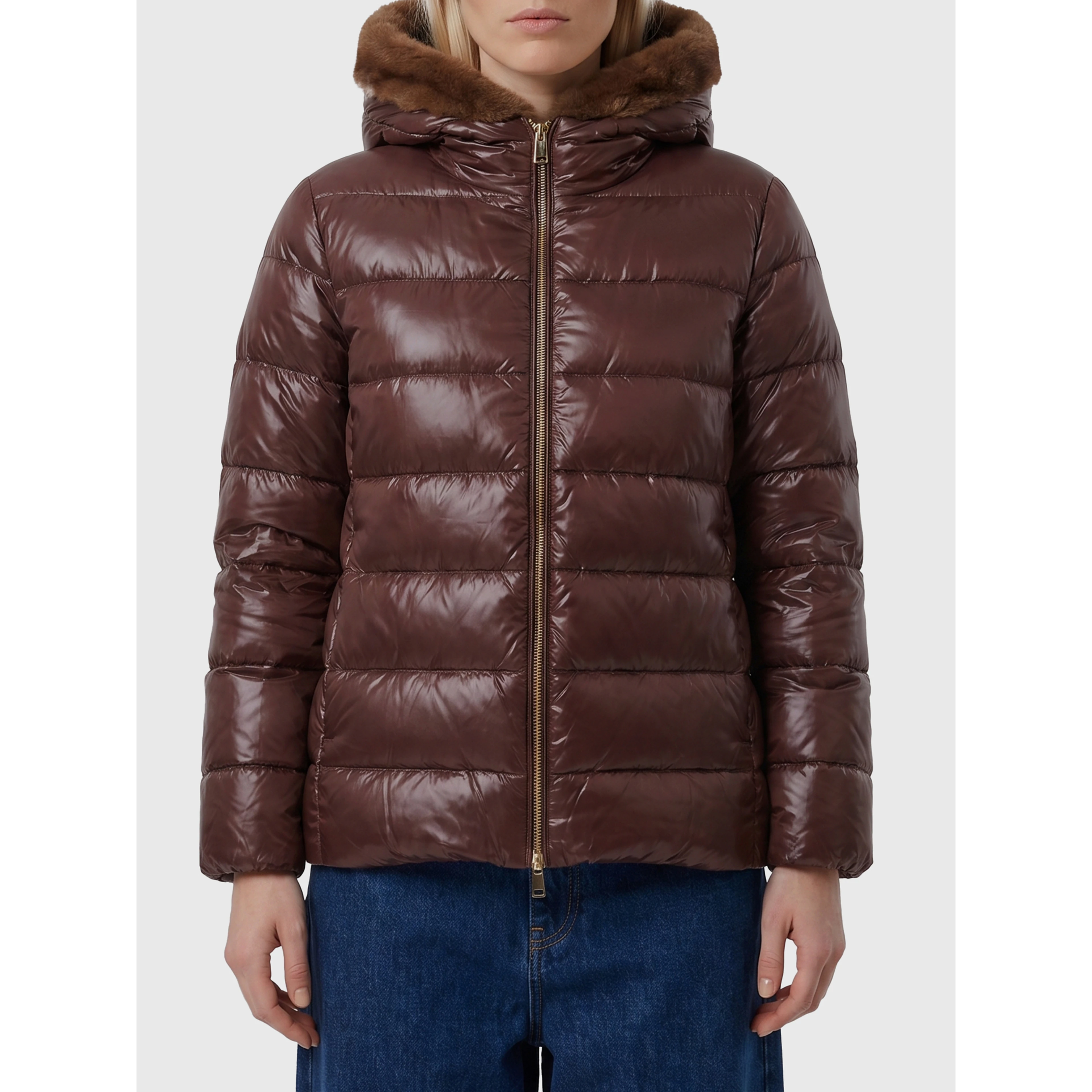Ultralight down jacket with faux fur