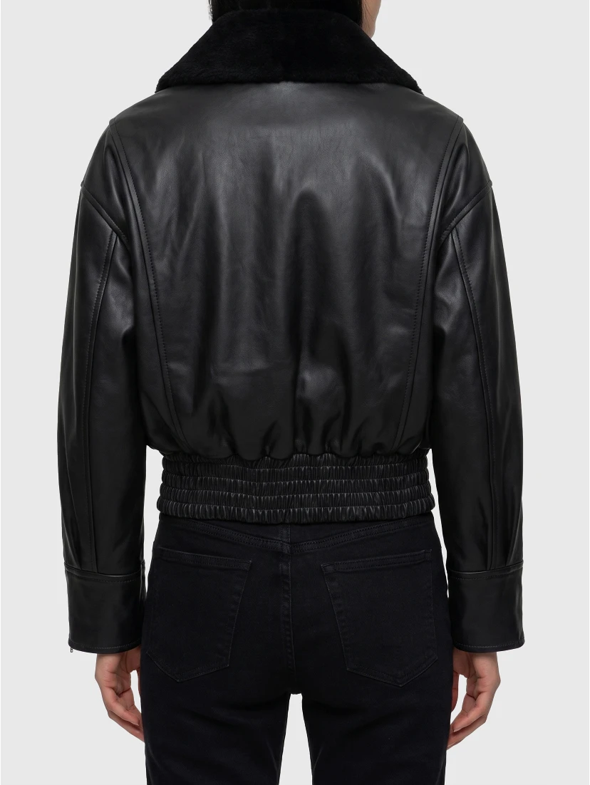Black leather IOLaila Lane bomber jacket