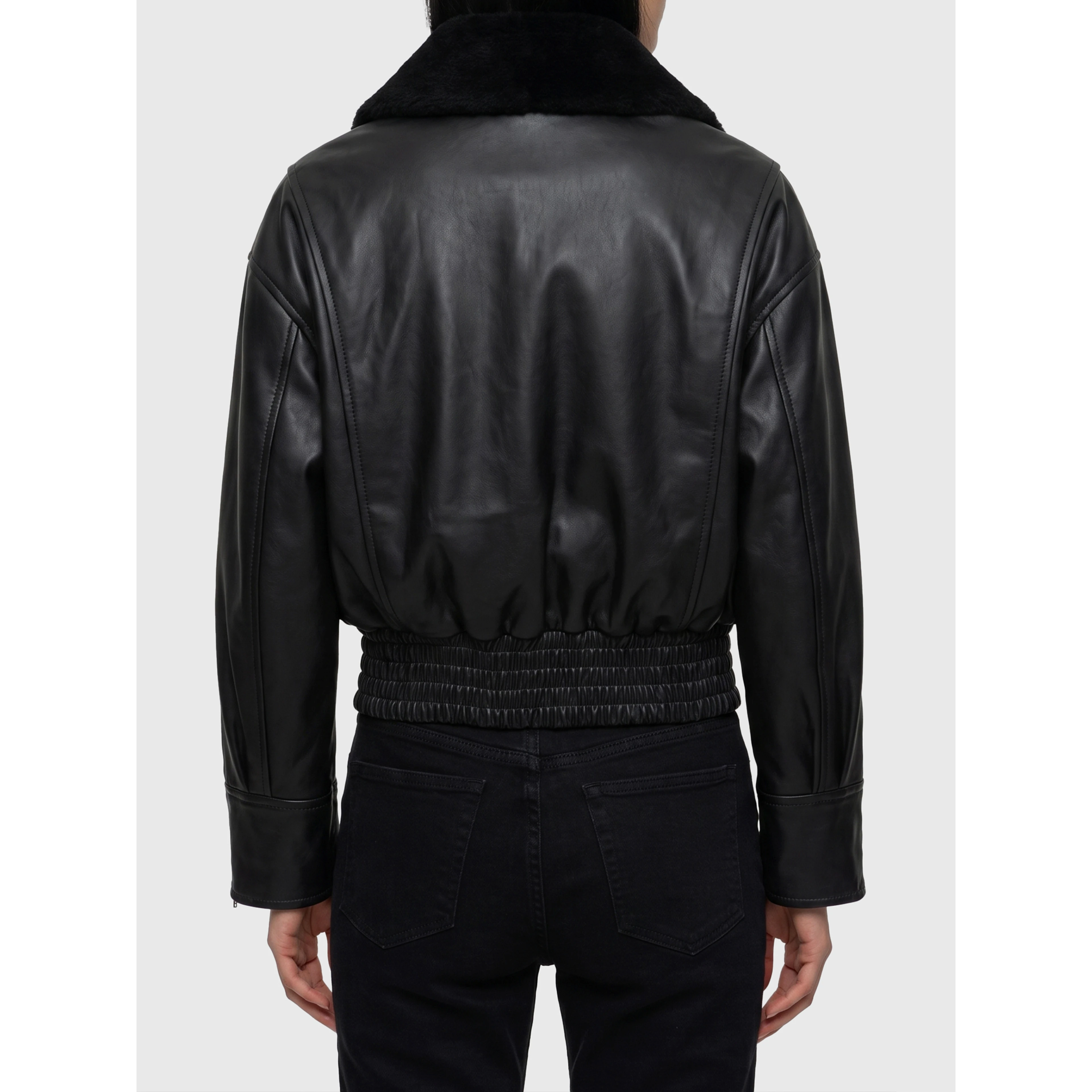 Black leather IOLaila Lane bomber jacket
