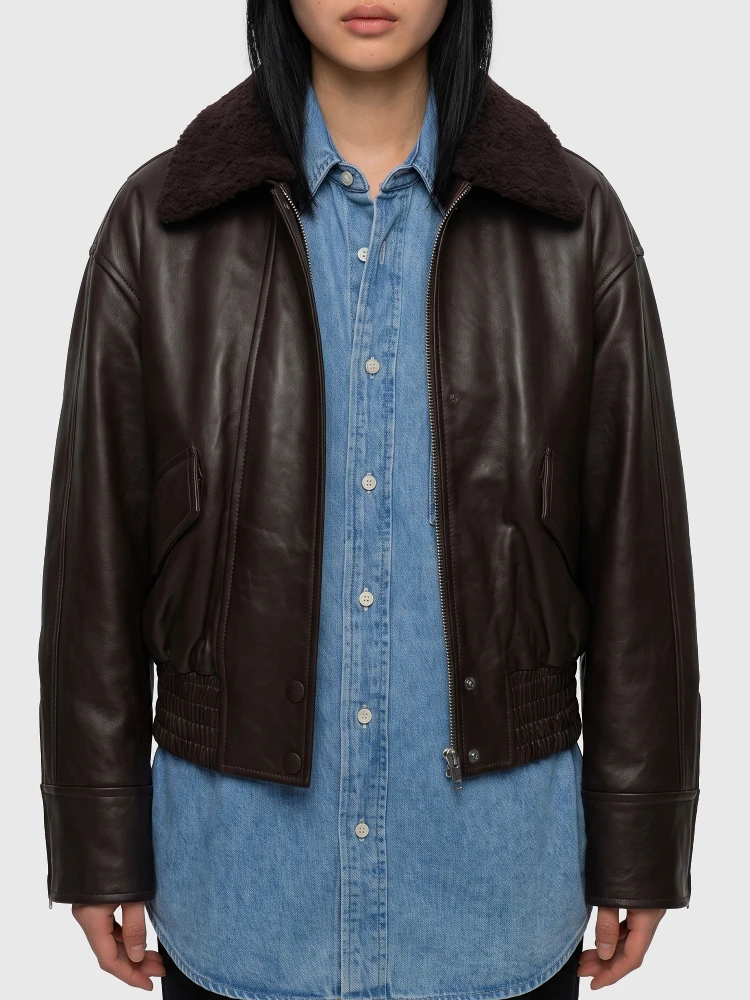 Dark brown leather IOLaila Lane bomber jacket