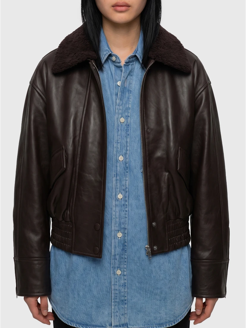 Dark brown leather IOLaila Lane bomber jacket