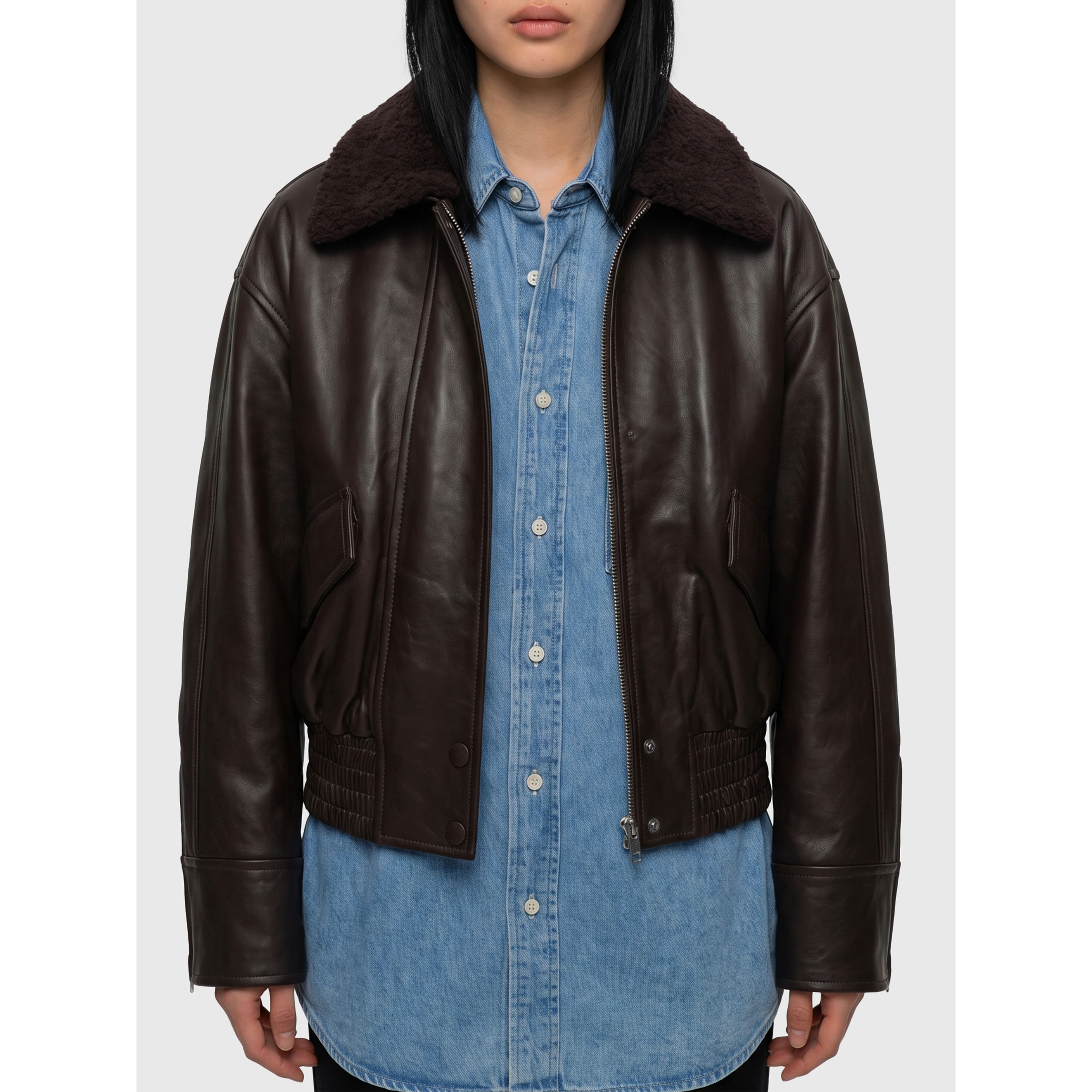 Dark brown leather IOLaila Lane bomber jacket