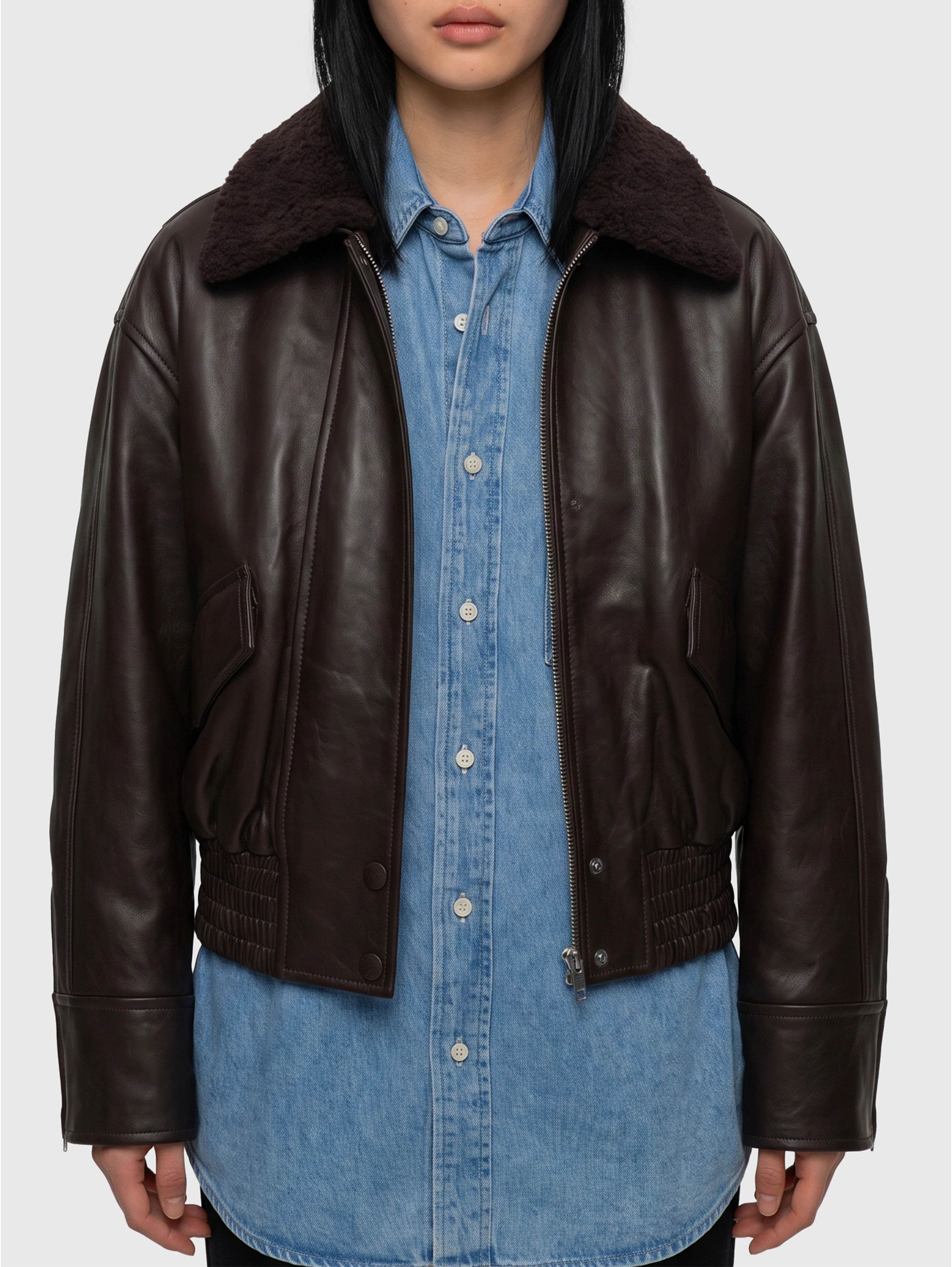 Dark brown leather IOLaila Lane bomber jacket
