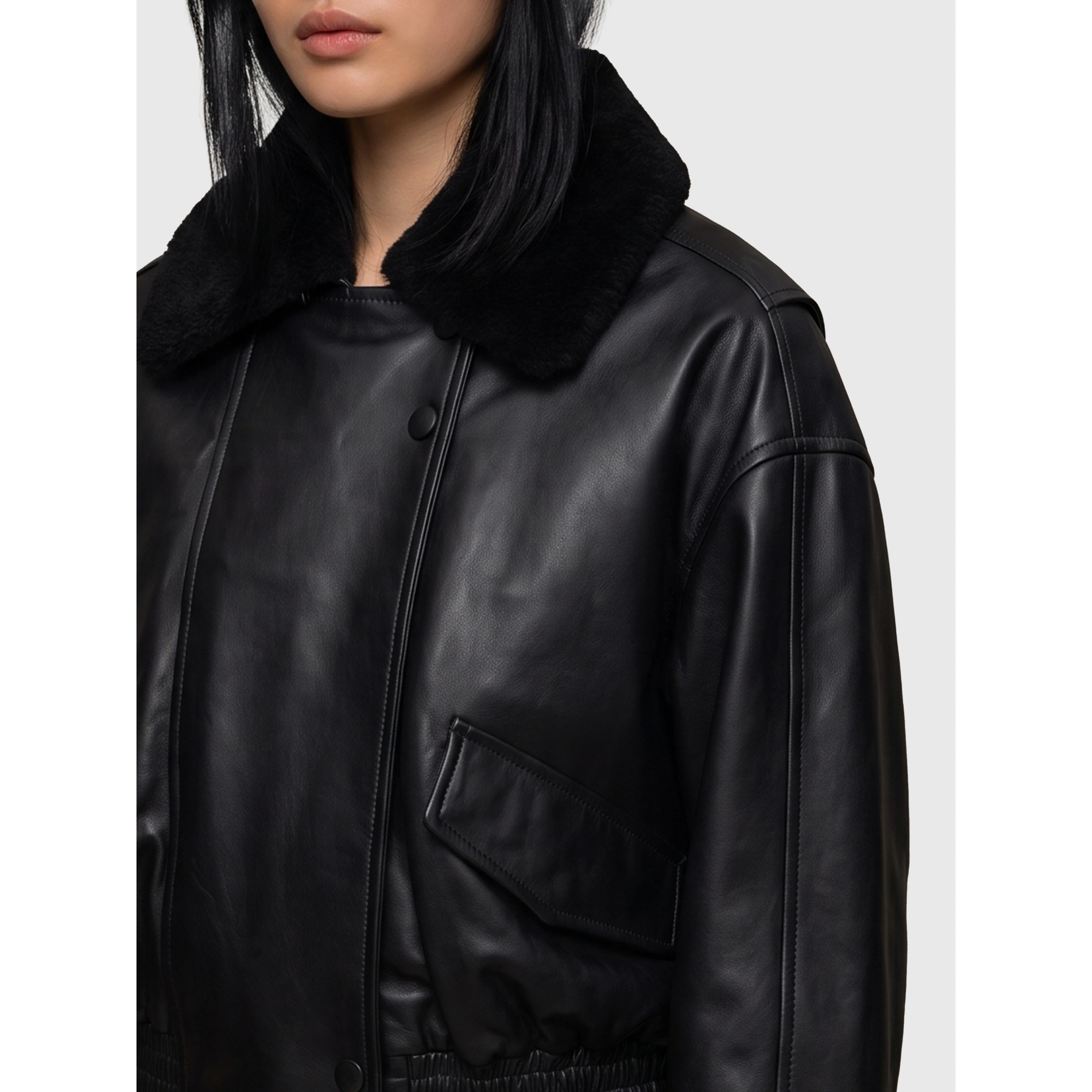 Black leather IOLaila Lane bomber jacket