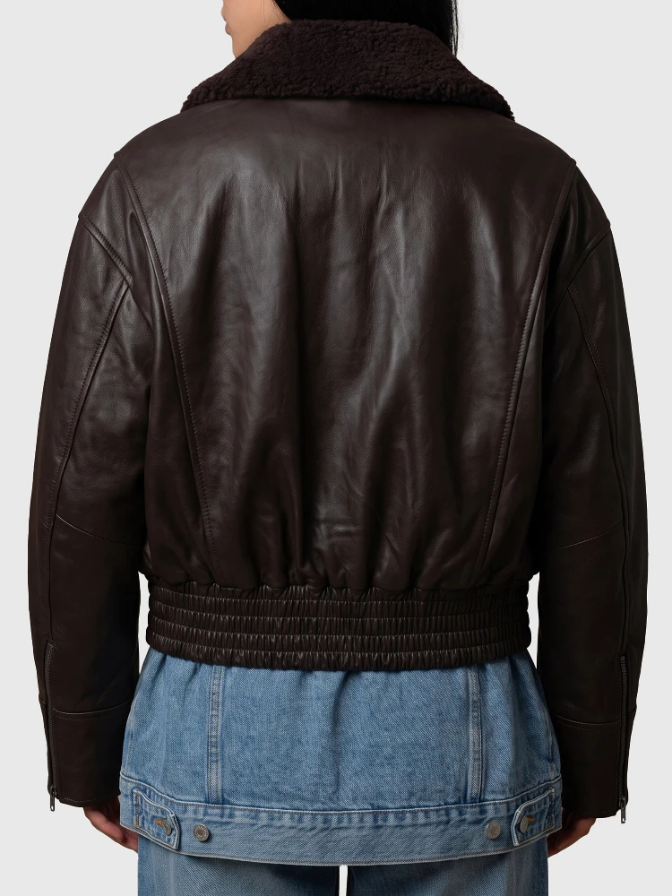 Dark brown leather IOLaila Lane bomber jacket alternative
