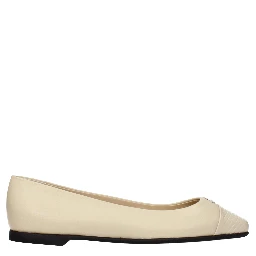 Beige Leather Ballet Flats