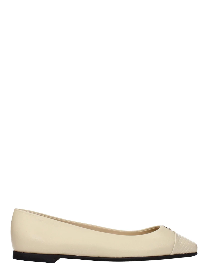 Beige Leather Ballet Flats