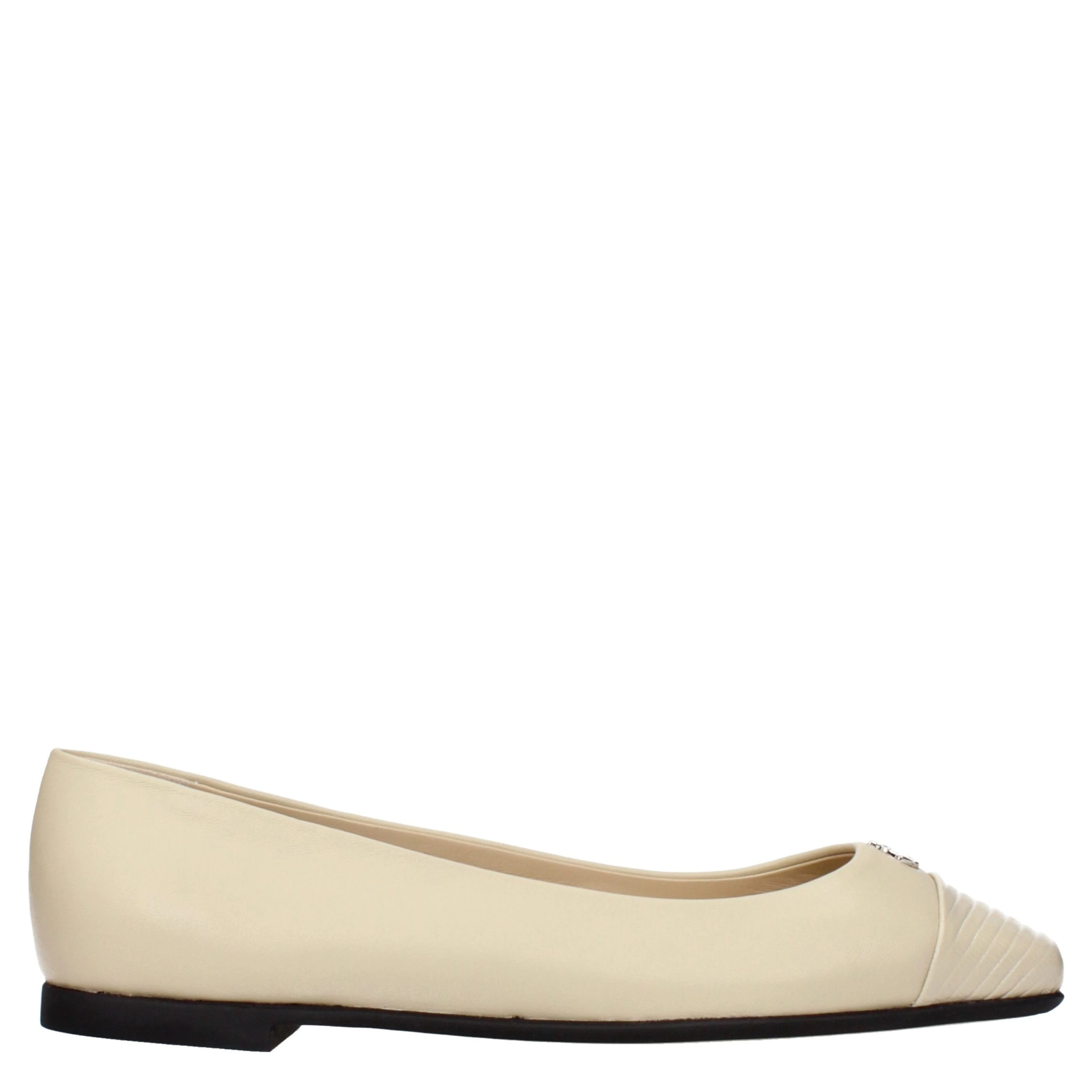 Beige Leather Ballet Flats