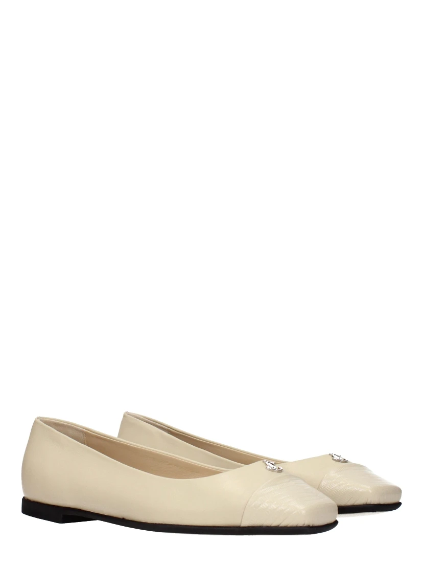 Beige Leather Ballet Flats