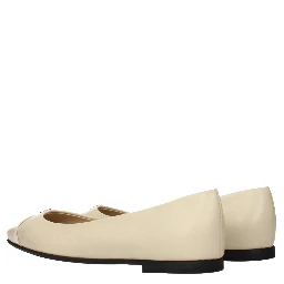 Beige Leather Ballet Flats