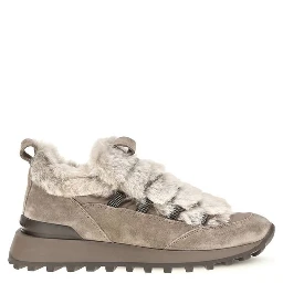 Gray Suede Leather Athletic Sneakers