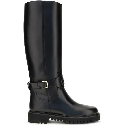 Black Calf Leather Bos Taurus Flat Boots