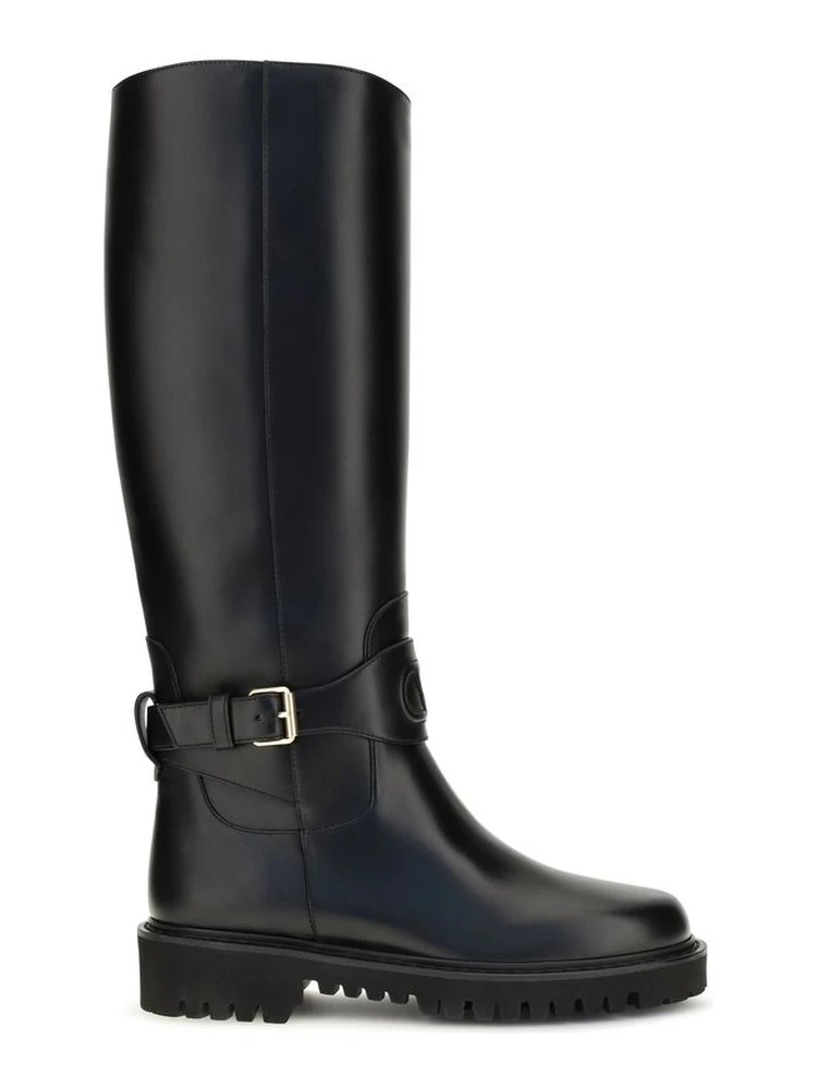 Black Calf Leather Bos Taurus Flat Boots
