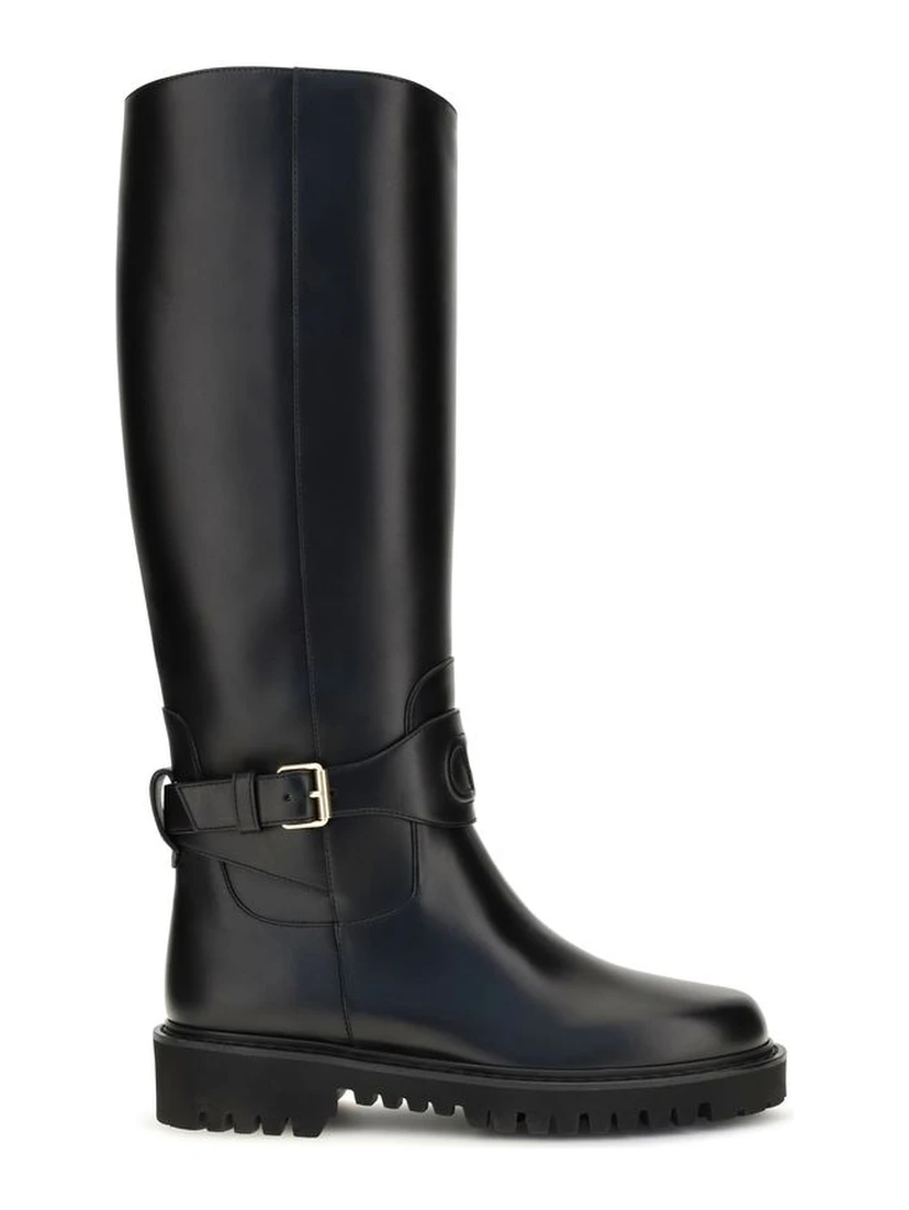 Black Calf Leather Bos Taurus Flat Boots