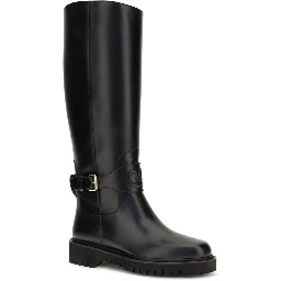 Black Calf Leather Bos Taurus Flat Boots