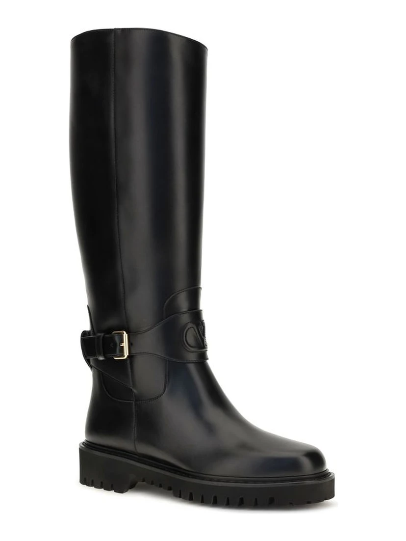 Black Calf Leather Bos Taurus Flat Boots