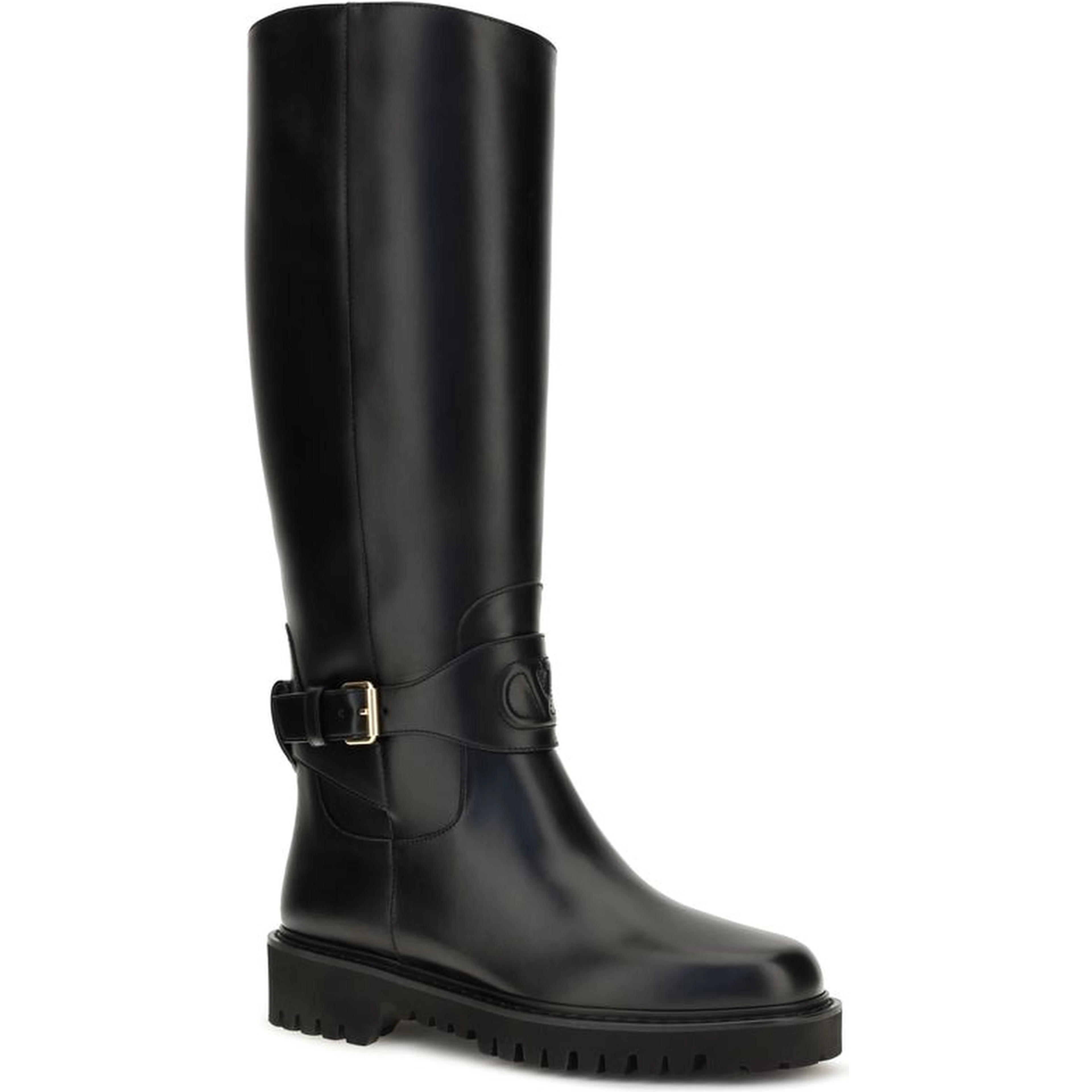 Black Calf Leather Bos Taurus Flat Boots