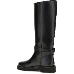 Black Calf Leather Bos Taurus Flat Boots