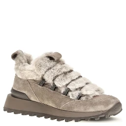Gray Suede Leather Athletic Sneakers