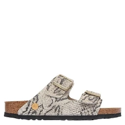Gray Leather Flat Sandals