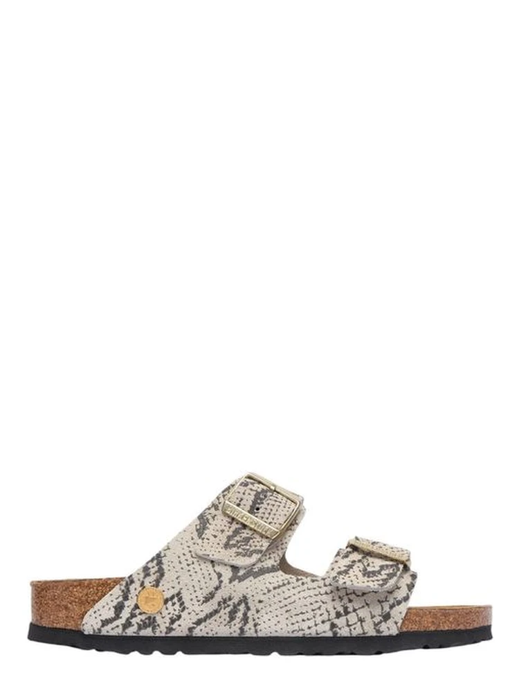 Gray Leather Flat Sandals