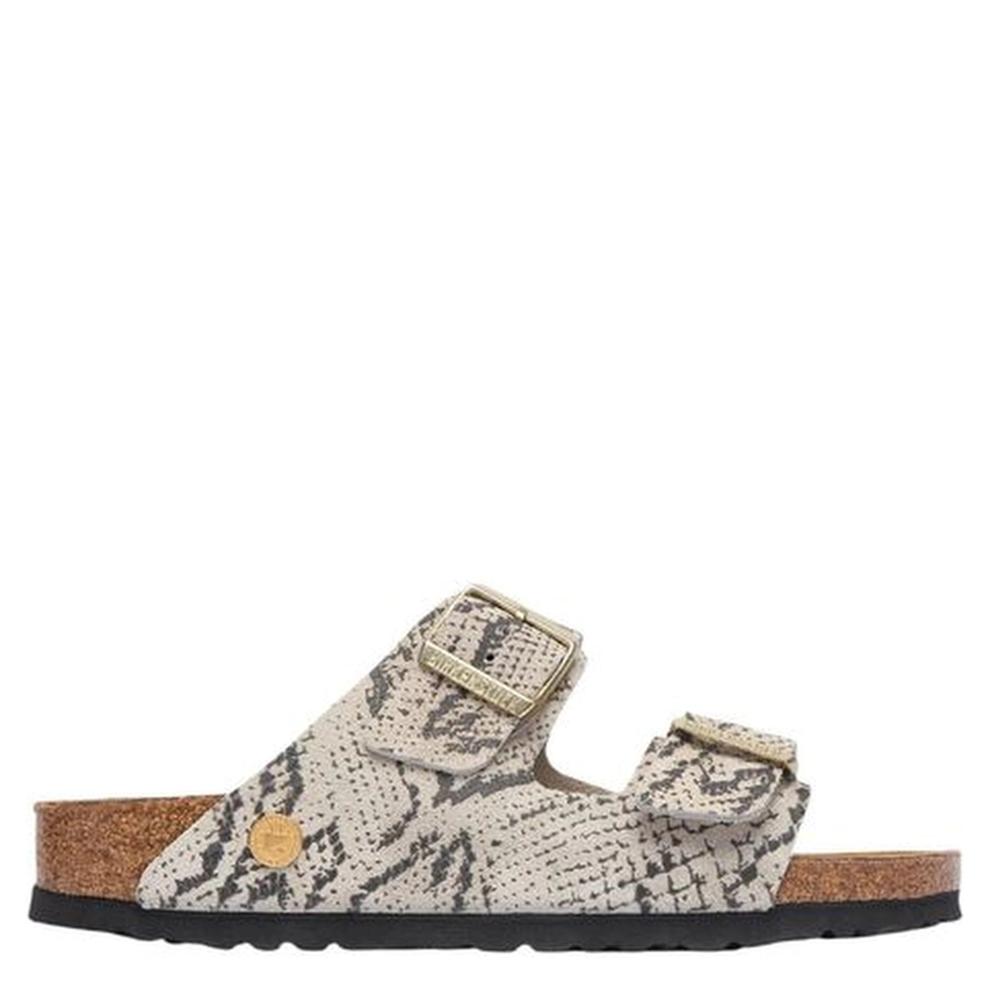 Gray Leather Flat Sandals