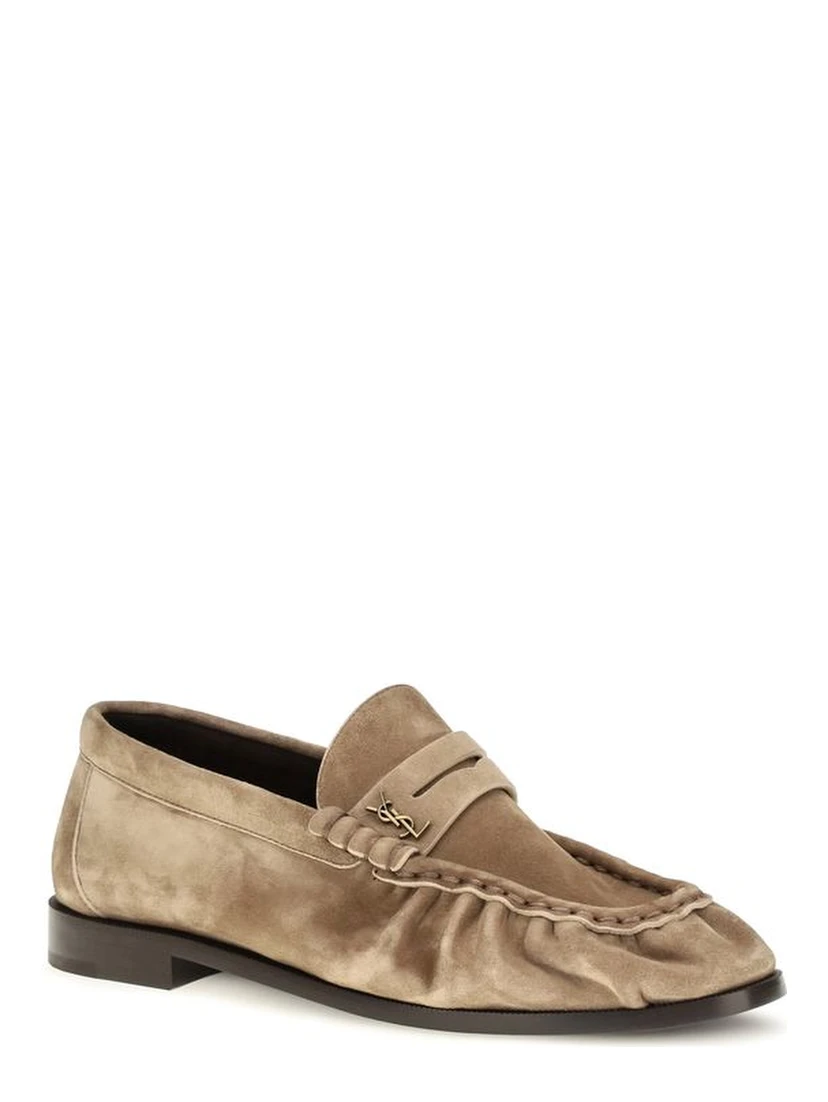 Beige Calf Leather Bos Taurus Slip-On Loafers