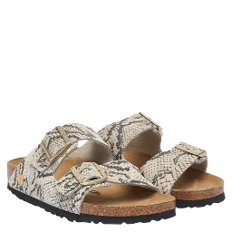 Gray Leather Flat Sandals