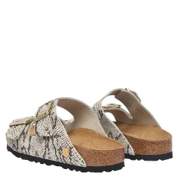 Gray Leather Flat Sandals
