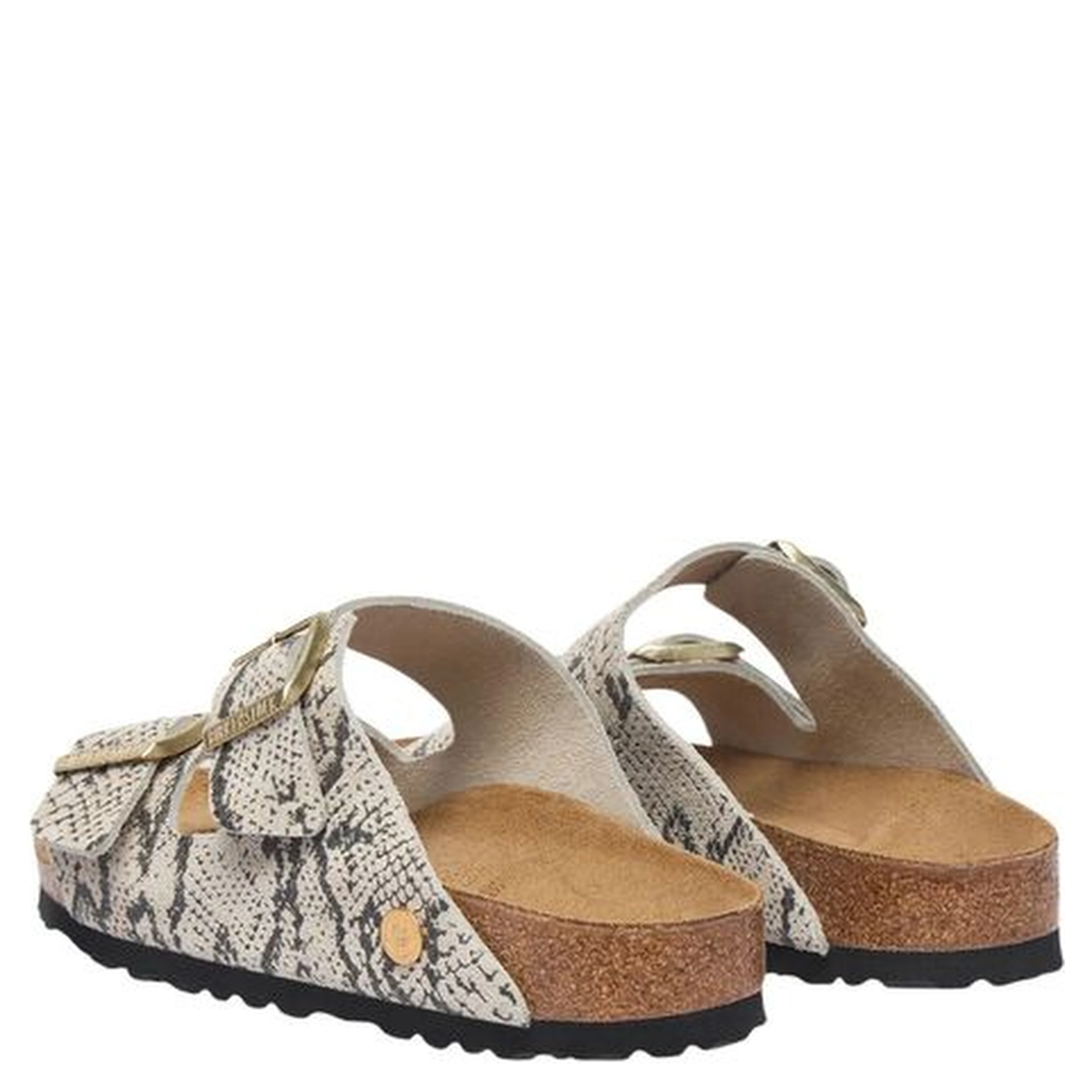 Gray Leather Flat Sandals