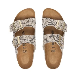 Gray Leather Flat Sandals