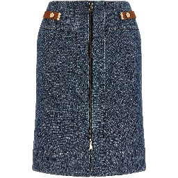 Blue Cotton Midi Skirt