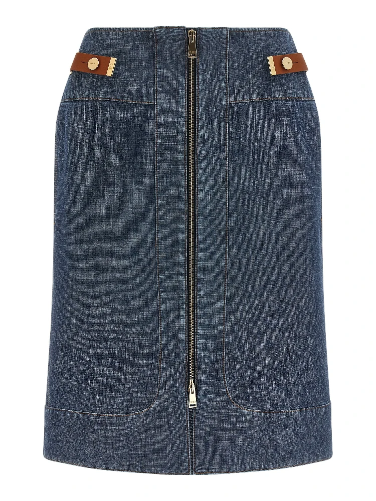 Blue Cotton Midi Skirt