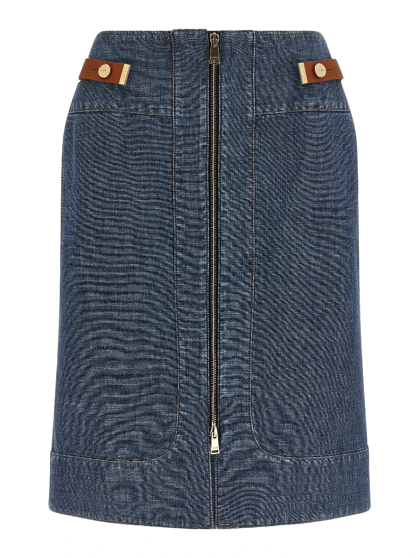 Blue Cotton Midi Skirt