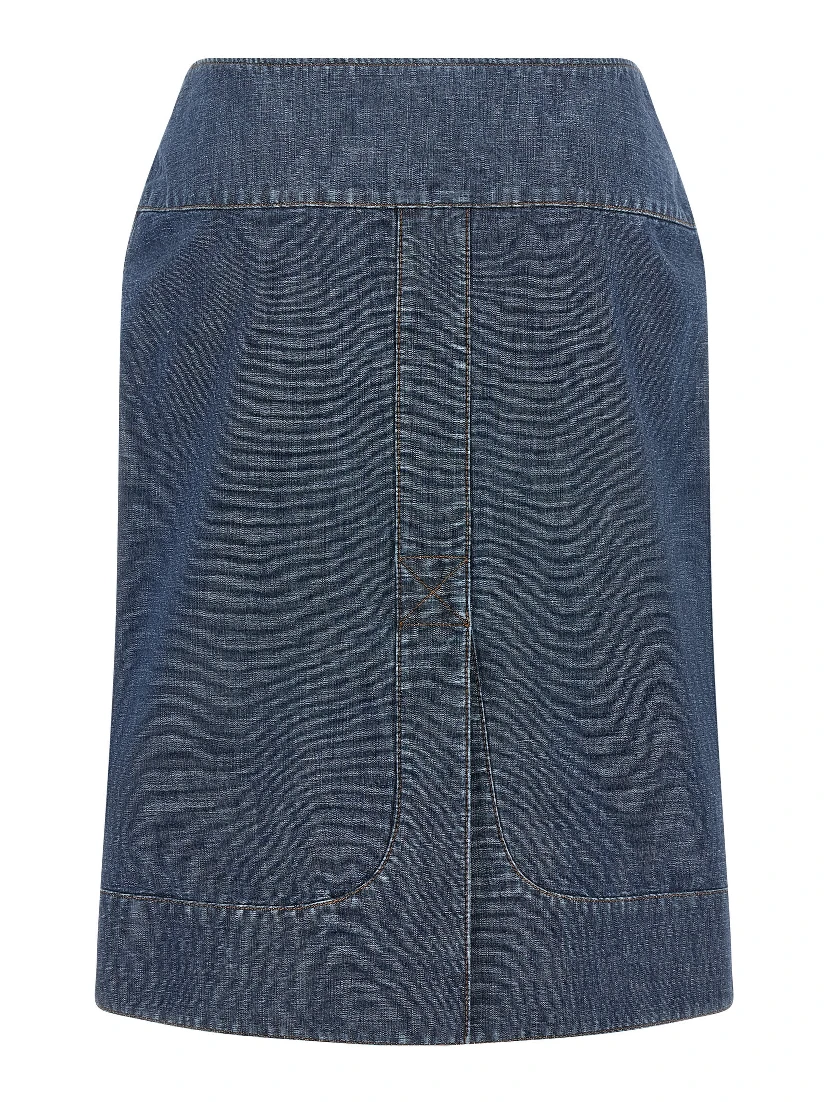 Blue Cotton Midi Skirt