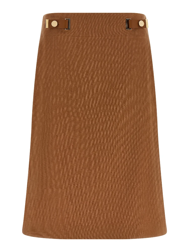 Brown Linen Midi Skirt
