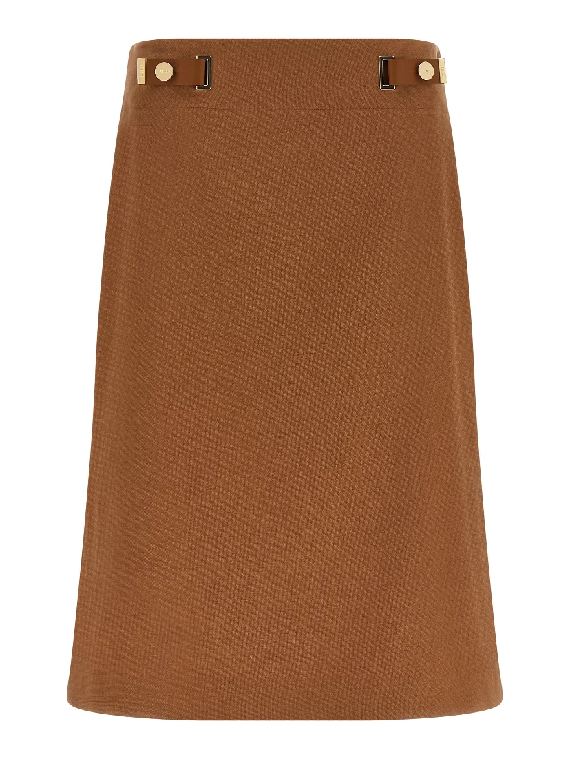 Brown Linen Midi Skirt