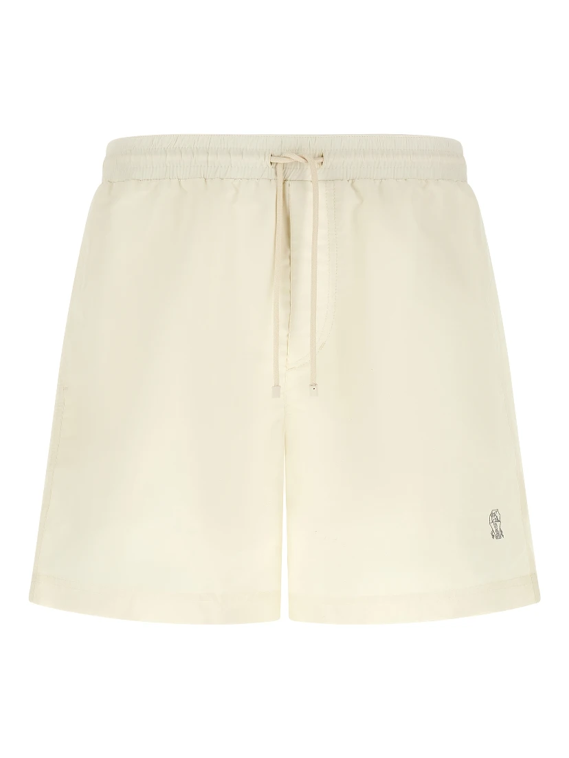White Polyester Swim Shorts
