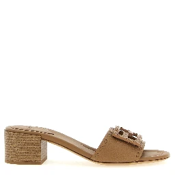 Beige Calfskin Flat Sandals