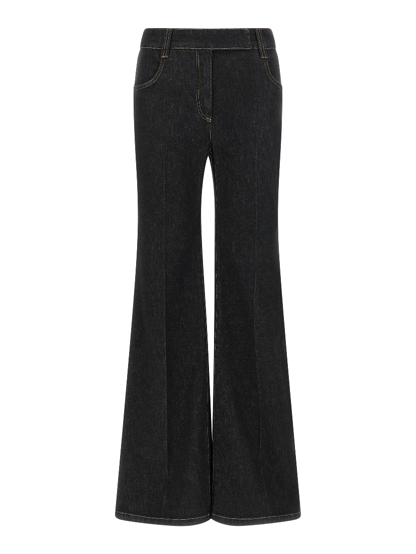 Blue Cotton Flared Jeans