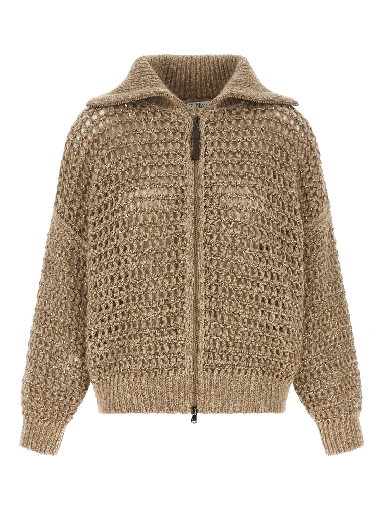 Beige Elastane Cardigan