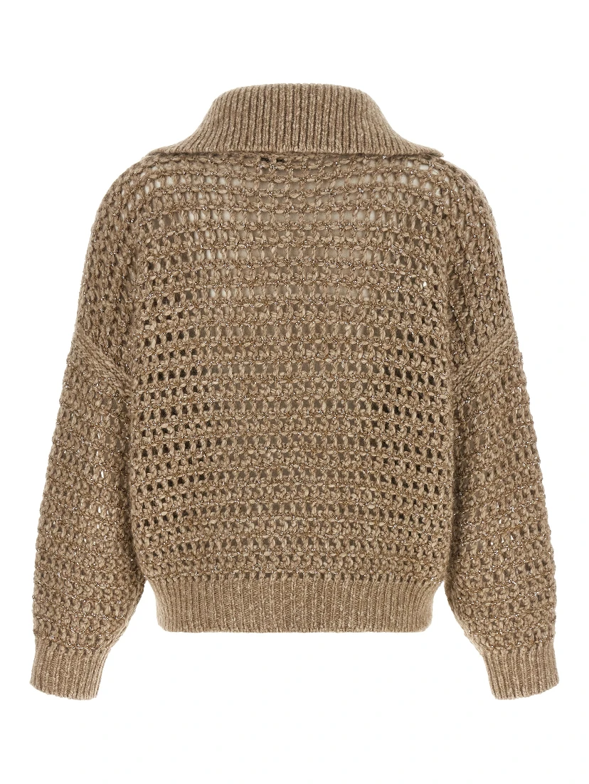 Beige Elastane Cardigan