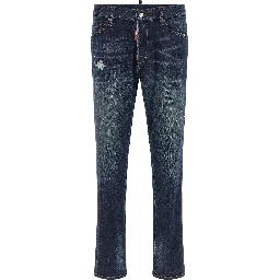 Blue Cotton Straight-Leg Jeans