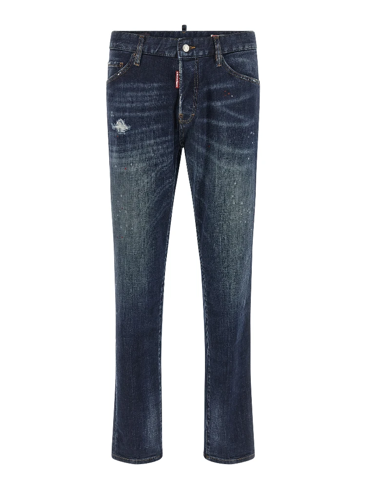 Blue Cotton Straight-Leg Jeans
